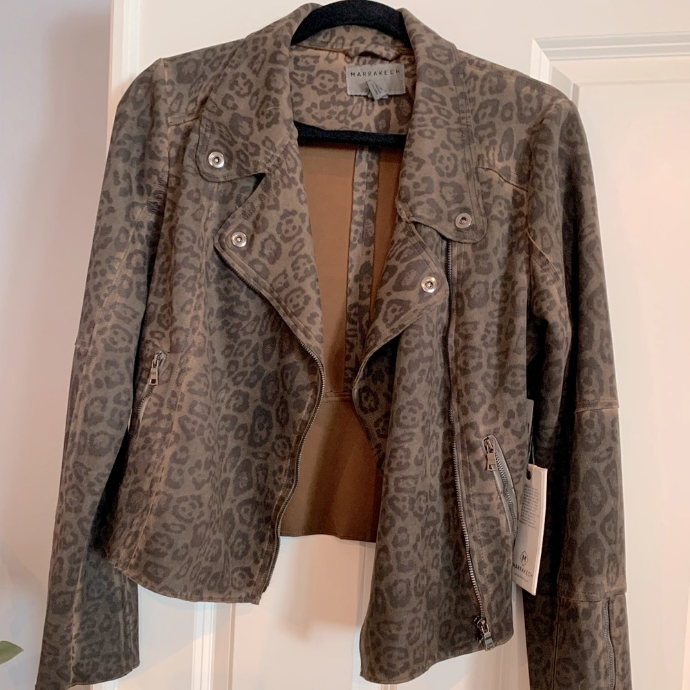 Marrakech Faux Suede Animal Print Moto Jacket